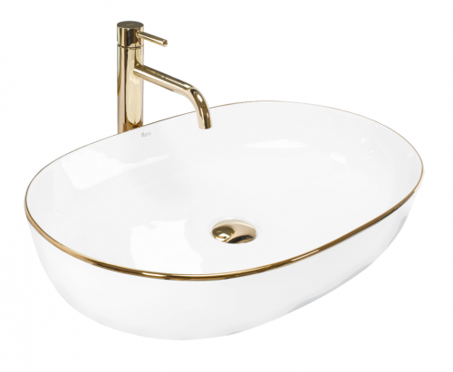 Умивальник (раковина) REA CLEO 61 WHITE GOLD EDGE накладний білий Купити Умивальник (раковина) REA CLEO 61 WHITE GOLD EDGE накладний білий в Києві vannaja.kiev.ua
