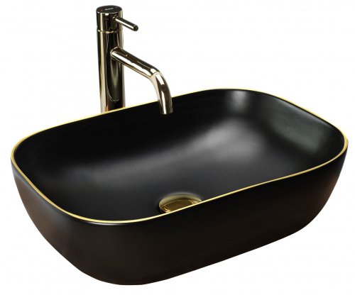 Умывальник (раковина) REA BELINDA BLACK MATT GOLD EDGE накладной черный/золото Купить Умывальник (раковина) REA BELINDA BLACK MATT GOLD EDGE накладной черный/золото в Киеве vannaja.kiev.ua