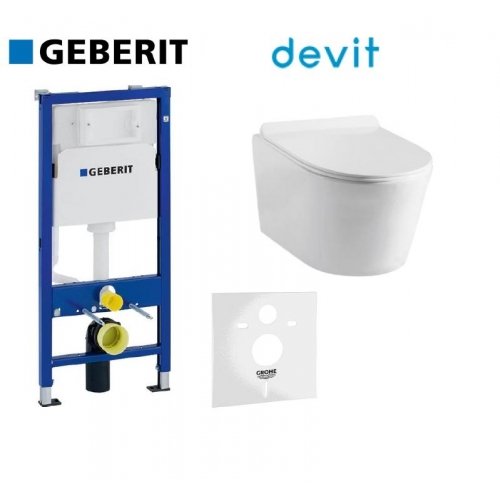 Купити Разом унітаз і інсталяція 3220147 + 458.103.00.1 Geberit Project 2.0 Clean Pro Унітаз підвісний кришка softclose в Києві vannaja.kiev.ua