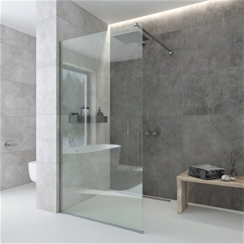 Купити Душова кабіна без дверей без піддона для трапа DevIT DS90200 Style Walk-In 900x2000 прозоре скло 8 мм, хром в Києві vannaja.kiev.ua