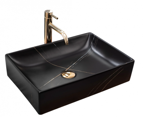 Купить Умывальник (раковина) REA INGA BLACK MARBLE MAT накладной черный матовый в Киеве vannaja.kiev.ua