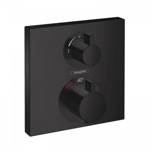 Купить Термостатический смеситель Hansgrohe Ecostat Square Matt Black 15714670 черный матовый скрытого монтажа на 2 прибора в Киеве vannaja.kiev.ua