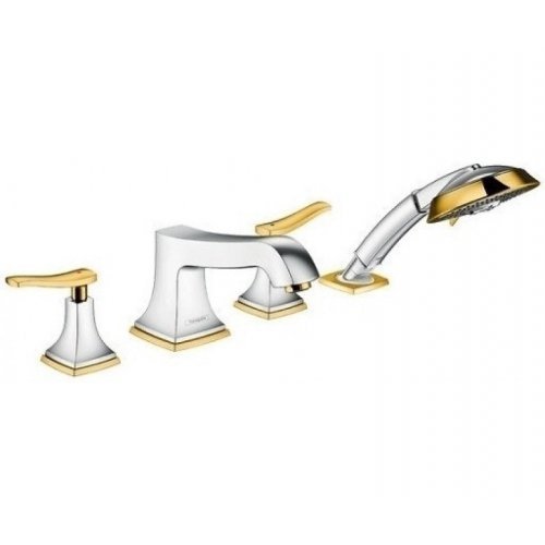 Купить Смеситель на борт ванны HANSGROHE 31441090 Metropol Classic на край ванны на 4 отверстия с рычажными рукоятками хром/золото в Киеве vannaja.kiev.ua