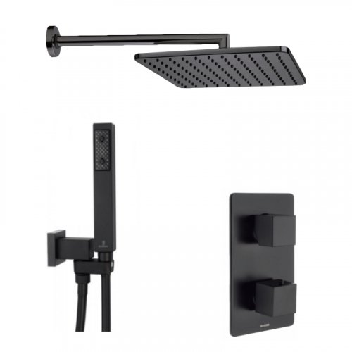 Купить Скрытая черная матовая система душа квадратная Bossini M 80201 Cosmo Squaro M80201000073008 Black Matt 280 мм с Термостат в Киеве vannaja.kiev.ua
