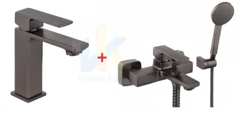 квадратные смесители для ванны с душем и раковины Perla Robin PBZ6204T + PBZ6203T, графит Купить квадратные смесители для ванны с душем и раковины Perla Robin PBZ6204T + PBZ6203T, графит в Киеве vannaja.kiev.ua
