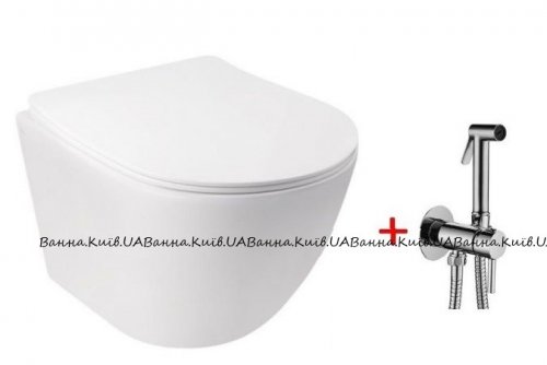 Купить Унитаз белый подвесной Qtap Jay WHI 5176 безободковый с сидением soft close QT07335176W + Гигиенический душ Paffoni Tweet Round Mix хром ZDUP 110 CR однорычажный в Киеве vannaja.kiev.ua