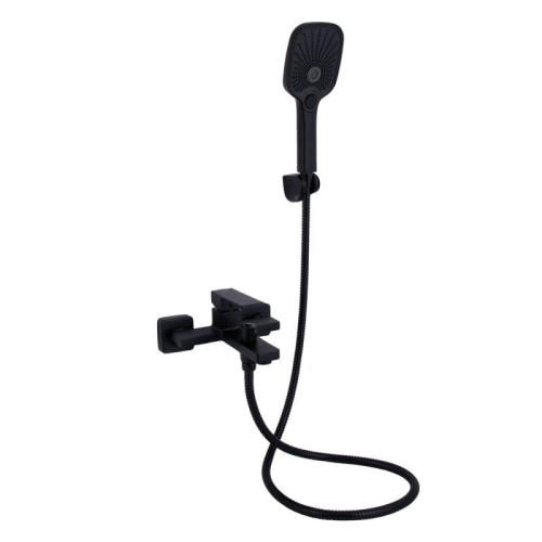 Купить Смеситель для ванны Qtap Gemini (c душевым гарнитуром) QTGEM259BLM45682 Black Matt в Киеве vannaja.kiev.ua