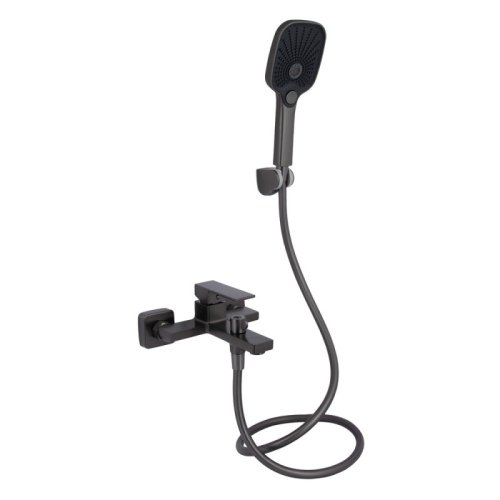 Купити кран qtap Змішувач для ванни Qtap Gemini (з душовим гарнітуром) QTGEM259GMB45684 Gunmetal Black PVD, чорно-сірий в Києві vannaja.kiev.ua