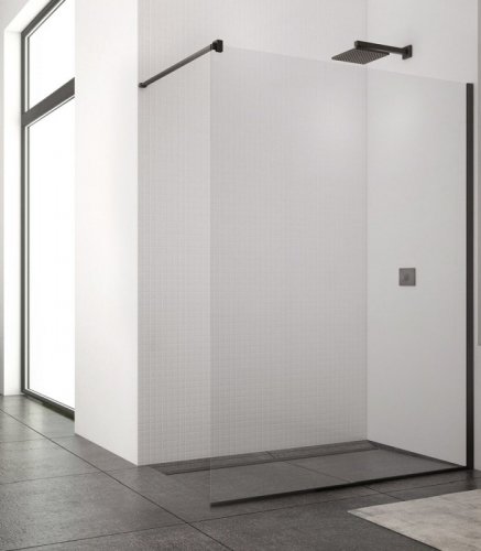 Купить STR4P0900607 Ronal Швейцария BlackLine Walk In Easy 90 см душевая фиксированная перегородка стекло прозрачное профиль черный мат в Киеве vannaja.kiev.ua