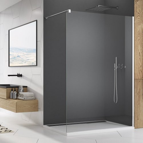 Купить Качественные перегородки для душа SanSwiss STR4P1205007 WALK-IN Easy 120x200 см Душевое фиксированное стекло прозрачное профиль алюмино-хром Швейцария в Киеве vannaja.kiev.ua