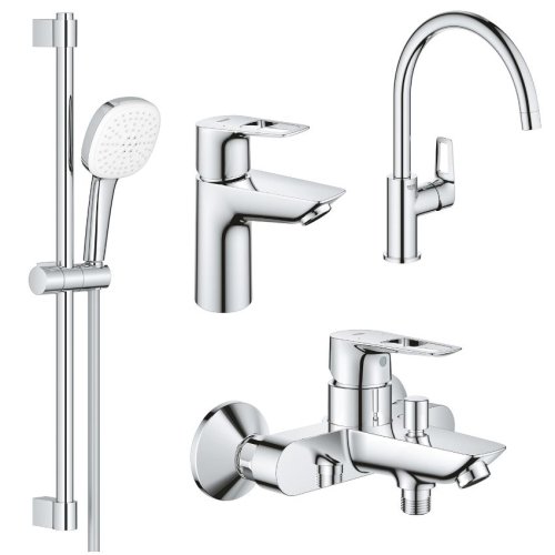 Купить Комплект смесителей Grohe BauLoop New 4 в 1 для ванной и кухни, хром (UA123225K3) в Киеве vannaja.kiev.ua