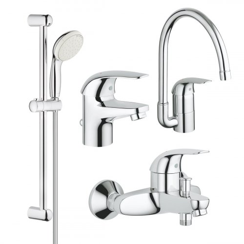 Купить Комплект смесителей для ванной комнаты и кухни Grohe Euroeco New UA123242K0 в Киеве vannaja.kiev.ua