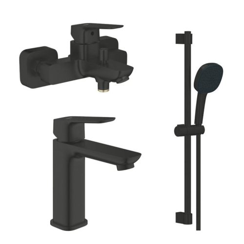 Купити чорний матовий набір змішувачів для ванни GROHE Cubeo в раковину кран, для ванни і душова стійка (1018132430+1017552430+ 267482433) в Києві vannaja.kiev.ua