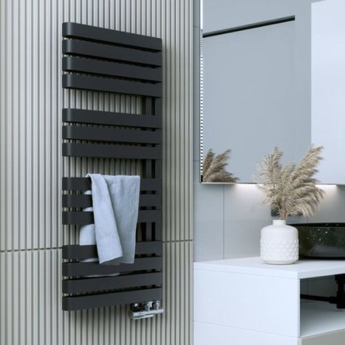 Купити Сушка для рушників електрична Terma Warp S 1110х500, тен DRY Black 800Wt, підключення праворуч E8, чорний Soft 9005 (S95) (WLWAS111050KS95E8DRYMX2) в Києві vannaja.kiev.ua